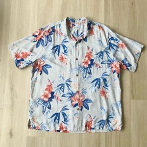 Tommy Bahama 100% Silk Camp Shirt XL Carrera Gardens Madras Blue print